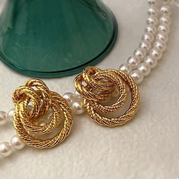 18K Gold Plated Textured Gold Hoop Links Earrings - Picture 1 of 5